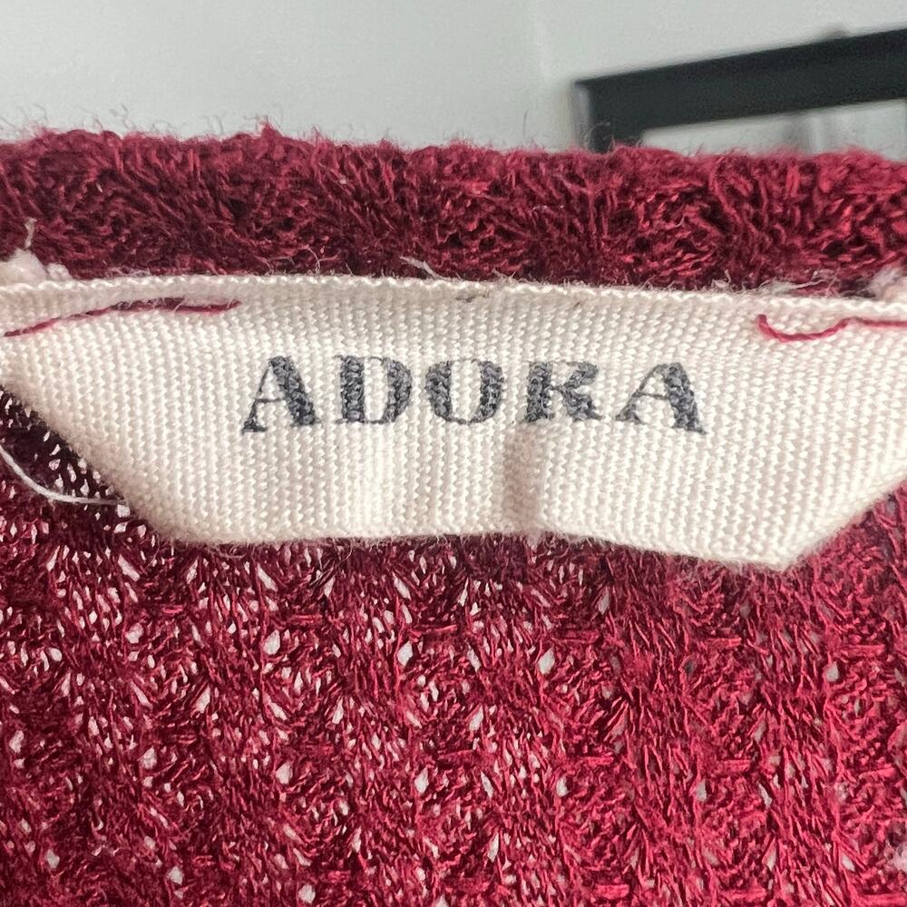 ADORA Thermal Button Knot Top Long Sleeve V-Neck Waffle Knit Burgundy Womens L - Picture 5 of 7